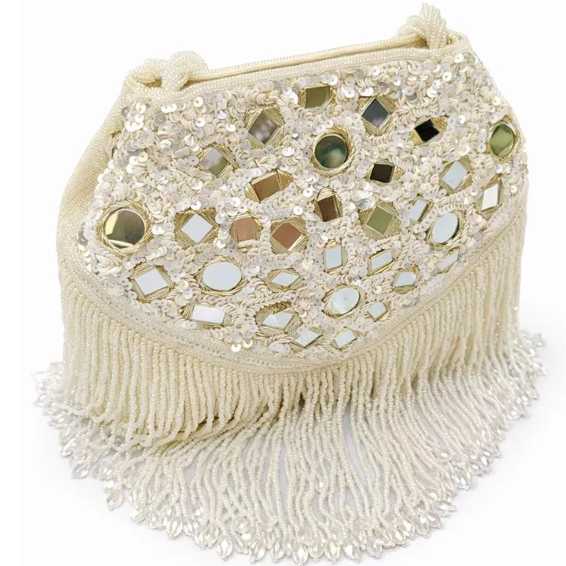 Handcrafted Mirror Fringe Potli Bag - Image 2