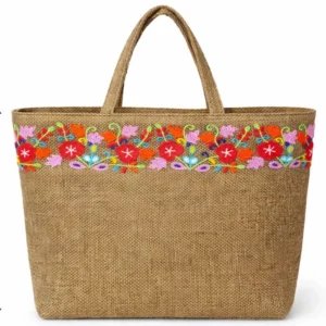 Handcrafted Embroidered Jute Tote Bag